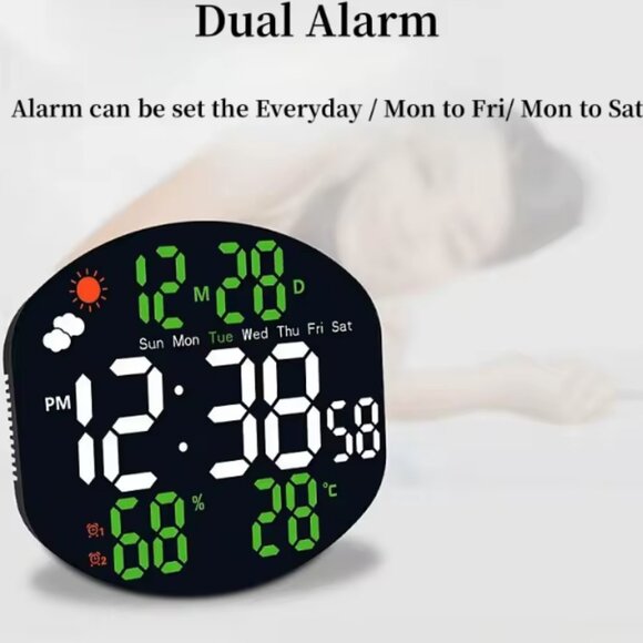 Large Digital Wall Clock Weather Station Forecast TEMP Humidity Date Week Night - Picture 9 of 9